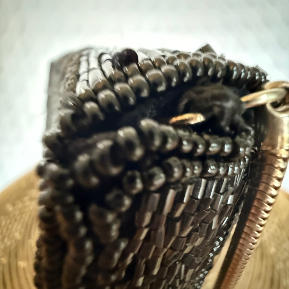 Marshall Field's Vintage Black Glass Beaded Art Deco Evening Clutch Bag Chain - Picture 6 of 10